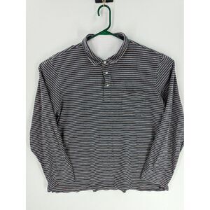 Faherty Brand Men's Long Sleeve 3 Button Pocket Stripe Polo Shirt Gray Size XXL